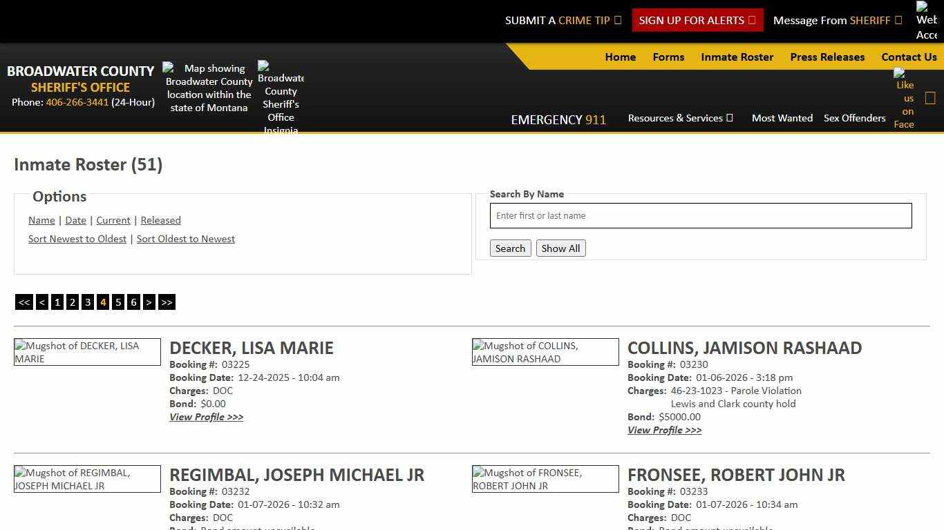 Inmate Roster - Page 4 Current Inmates Booking Date Ascending - Broadwater County Sheriff